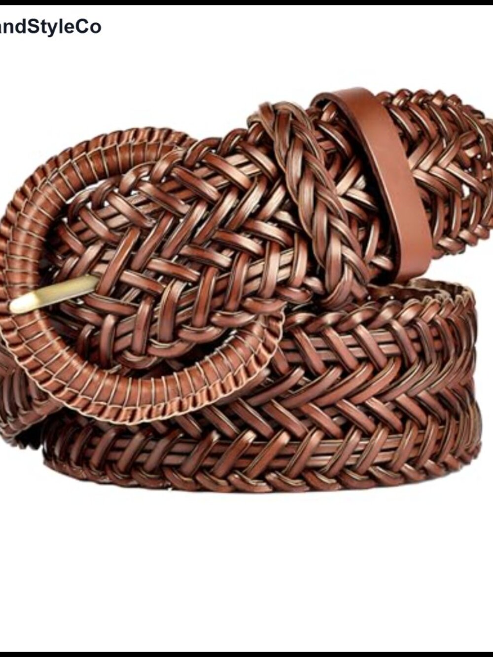 Hand-Woven Braided Leather Belt Vintage Prong Buckle 1.6 inch Wide